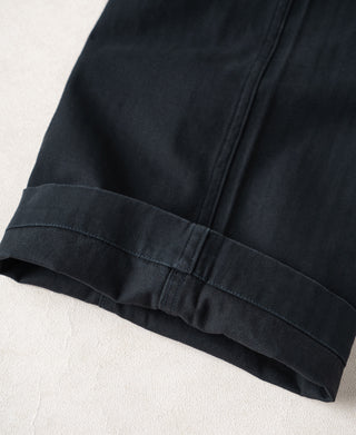 Navy deck trouser hem with cuff and stitched band