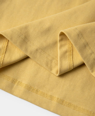 hem detail of Vintage Short Sleeve Henley T-Shirt - Yellow