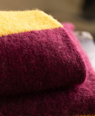 Brushed Wool Striped Sweater - Wine Red/Yellow