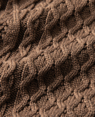 Aran Cable Knit Fisherman Sweater - Light Brown