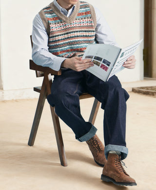 Fair Isle Wool Blend Knit Vest - Gray