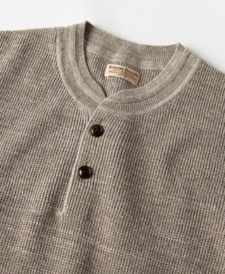 Textured Melange Knit Henley Shirt - Brown Beige