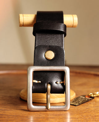 Steel-Buckle Wide Leather Belt