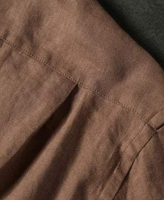 1950s Italian Collar Long-Sleeve Linen Shirt - Brown