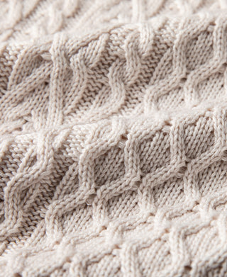 Aran Cable Knit Fisherman Sweater - Cream White