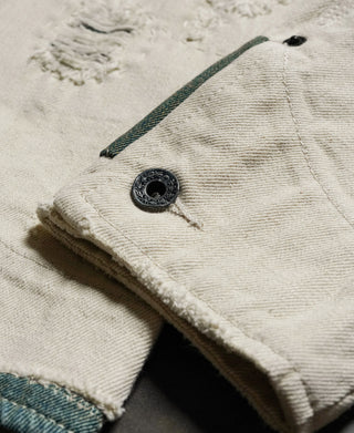 15.5 oz Ecru Selvedge Denim Repair Trucker Jacket
