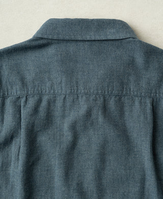 Royal blue brushed cotton flannel work shirt back yoke and buttoned collar
