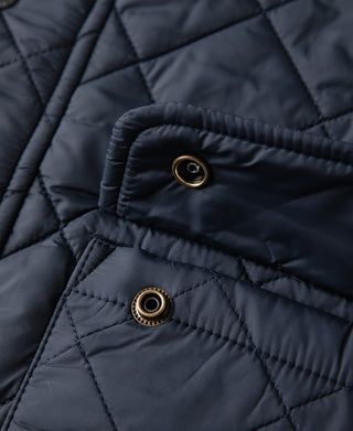 Corduroy Trimmed Diamond Quilted Field Vest – Navy