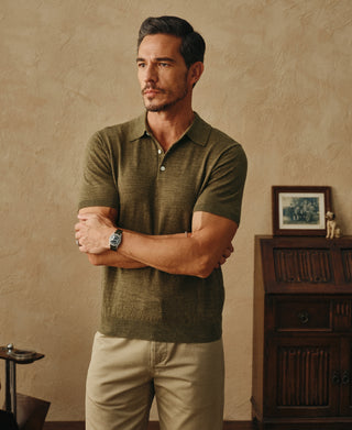 Lightweight Slub Cotton Knit Polo - Olive