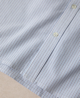 Chest area with single button and striped oxford fabric detail