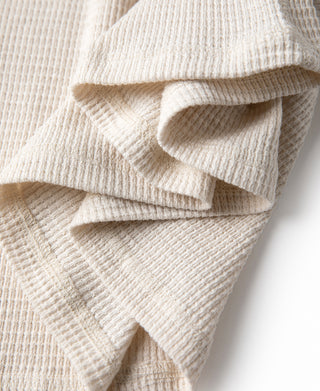 Honeycomb Waffle Knit Henley Long Sleeve T-Shirt - Oatmeal