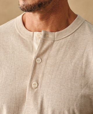1930s 10.5 oz Cotton Loopwheel Tubular Henley Shirt - Oatmeal