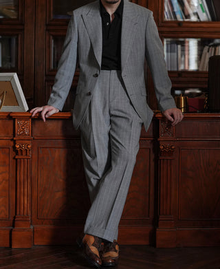 1940s Gray Striped Wool Single-Breasted Suit Jacket