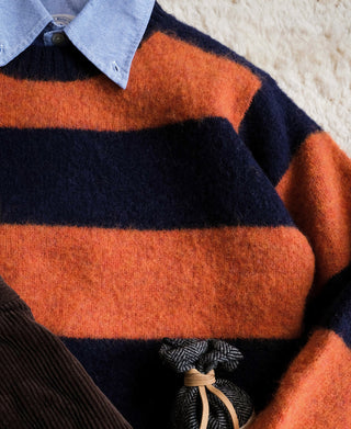 Brushed Wool Striped Sweater - Dark Blue/Orange