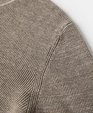 Textured Melange Knit Henley Shirt - Brown Beige