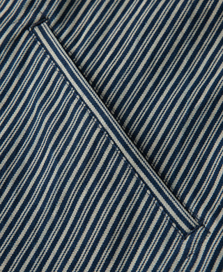 Striped cossack jacket diagonal trim seam close-up