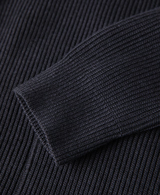 Ribbed Knit Two-End Zip Wool Blend Cardigan