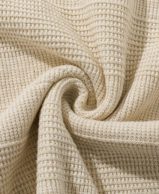 Waffle Knit Jacquard Henley Shirt - Apricot