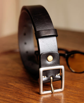 Steel-Buckle Wide Leather Belt