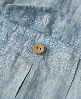 button detail of Yarn-dyed Linen Camp-Collar Shirt - Washed Blue