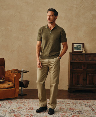 Lightweight Slub Cotton Knit Polo - Olive