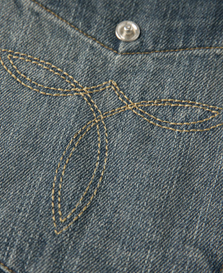 Denim western shirt embroidered pocket detail with contrast topstitching
