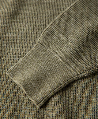 Textured Melange Knit Henley Shirt - Olive