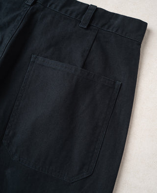 Navy deck trousers with large front patch pocket and stitched waistband