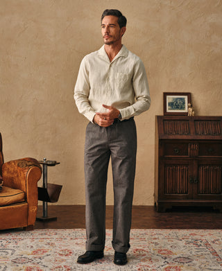 1950s Italian Collar Long-Sleeve Linen Shirt - Apricot