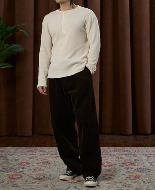 Honeycomb Waffle Knit Henley Long Sleeve T-Shirt - Oatmeal