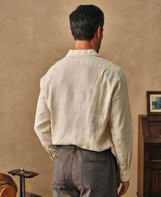 1950s Italian Collar Long-Sleeve Linen Shirt - Apricot