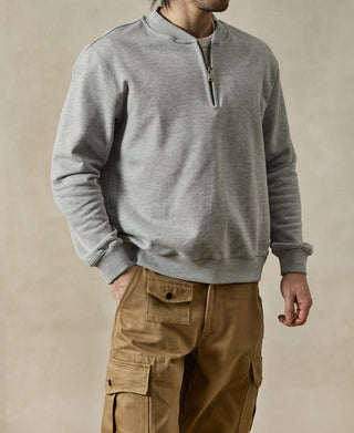 Vintage Baseball Collar Quarter-Zip Sweatshirt - Gray