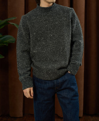 Roll Neck Pure Wool Fisherman Sweater - Dark Gray