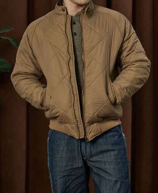 Reversible Diamond Quilted Stand-Collar Jacket - Khaki