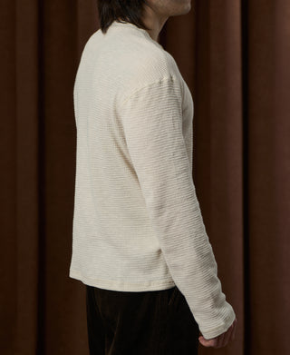 Honeycomb Waffle Knit Henley Long Sleeve T-Shirt - Oatmeal