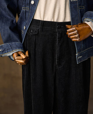 1960s Double Pleated Corduroy Trousers - Black