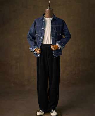 1960s Double Pleated Corduroy Trousers - Black