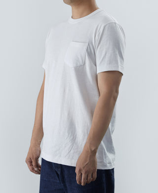 7.4 oz Slub Cotton Loopwheel Tubular Pocket T-Shirt - White