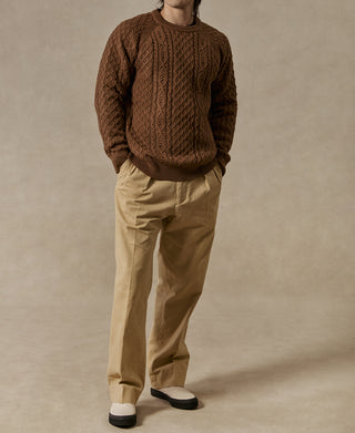 Aran Cable Knit Fisherman Sweater - Light Brown