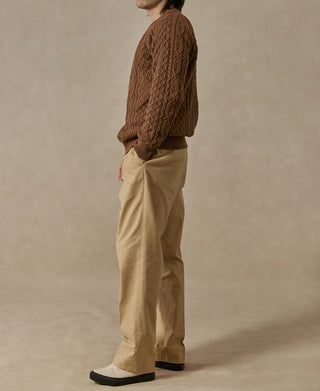 Aran Cable Knit Fisherman Sweater - Light Brown