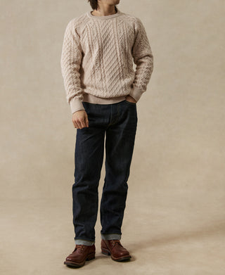 Aran Cable Knit Fisherman Sweater - Cream White