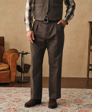 1930s Herringbone Double Pleated Trousers