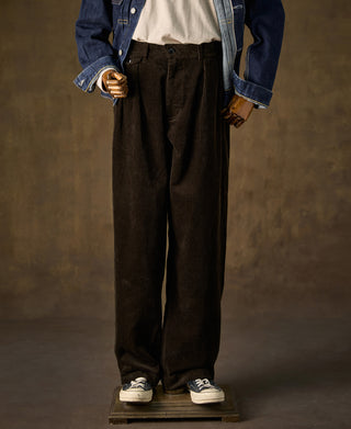 1960s Double Pleated Corduroy Trousers - Brown