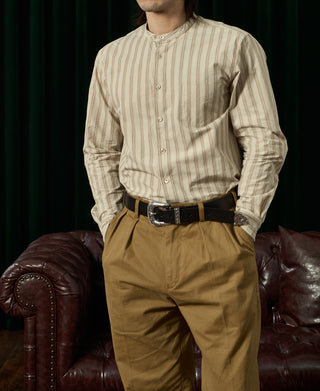 컬러 스트라이프 밴드 칼라 셔츠 - 살구색 