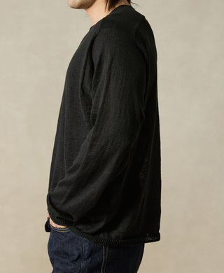Hemp Knit Long Sleeve T-Shirt - Black