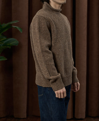 Roll Neck Pure Wool Fisherman Sweater - Brown