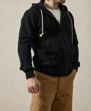 헤비웨이트 테리 지퍼업 후드 티셔츠 - 블랙 