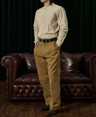 컬러 스트라이프 밴드 칼라 셔츠 - 살구색 