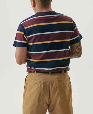9.8 oz IVY Style Striped T-Shirt - Burgundy Red/Navy
