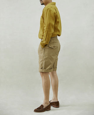 1950s Italian Collar Long-Sleeve Linen Shirt - Mustard